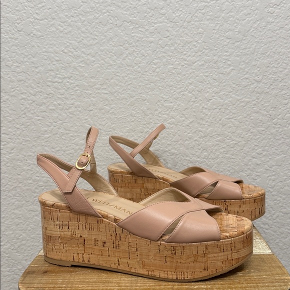 Stuart Weitzman Carmen Leather Mini Wedge Platform Sandals Size 8.5 NEW - Picture 2 of 7